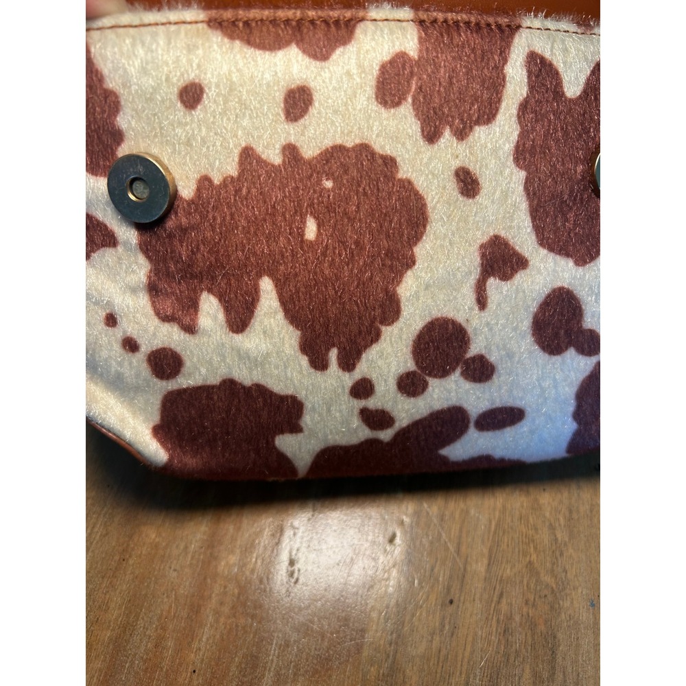 Cow Print Faux Fur Crossbody Bag Cognac Brown White Western Style Small‎ Purse - Picture 3 of 7